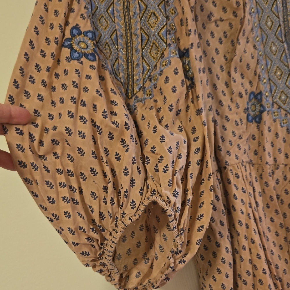 Anthropologie Embroidered Top with Blue and Gold Accents - Picture 4 of 11